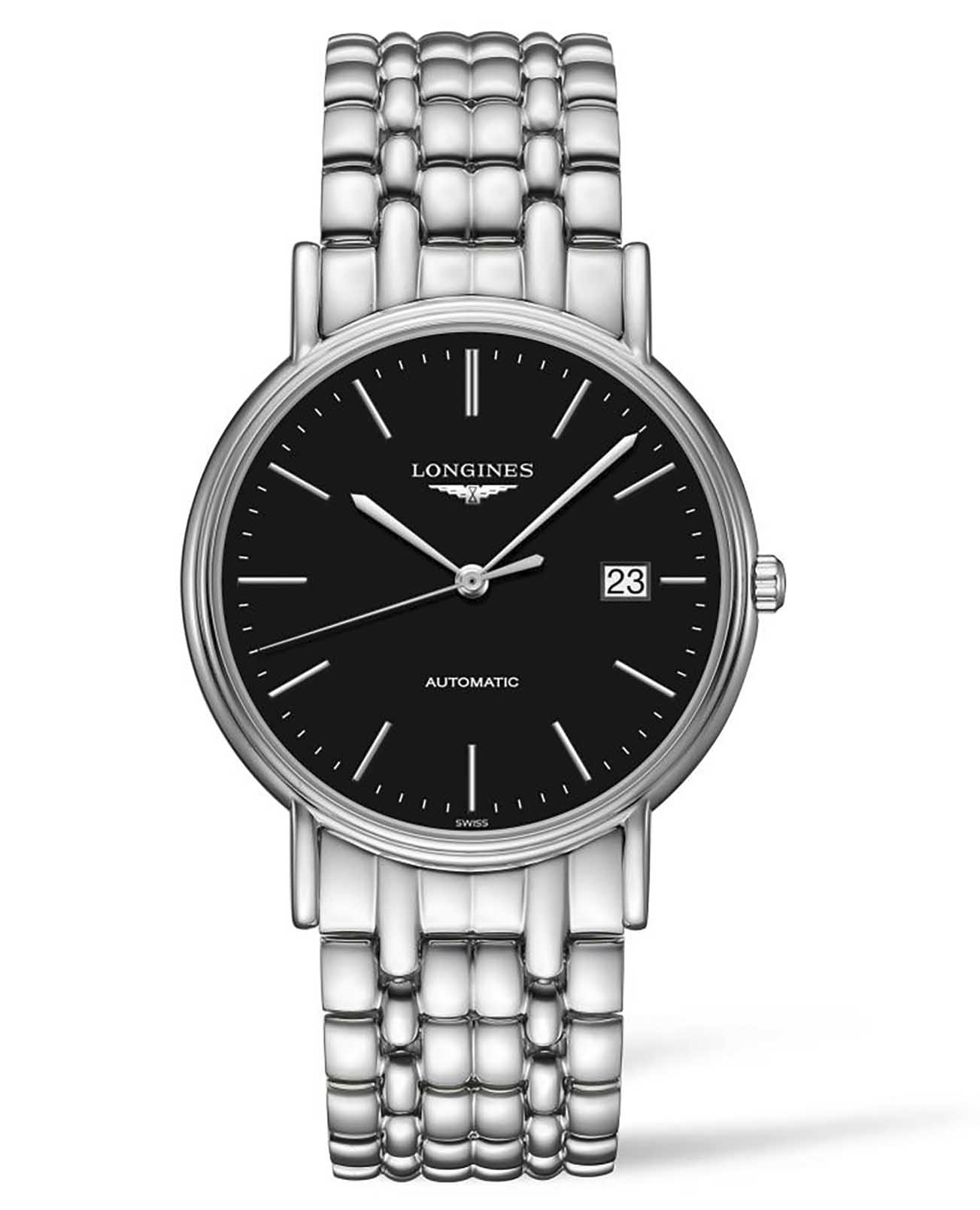 Longines Longines Presence L4.921.4.52.6  L49214526 механические женские часы черный циферблат, браслет нержавеющая сталь — вид спереди